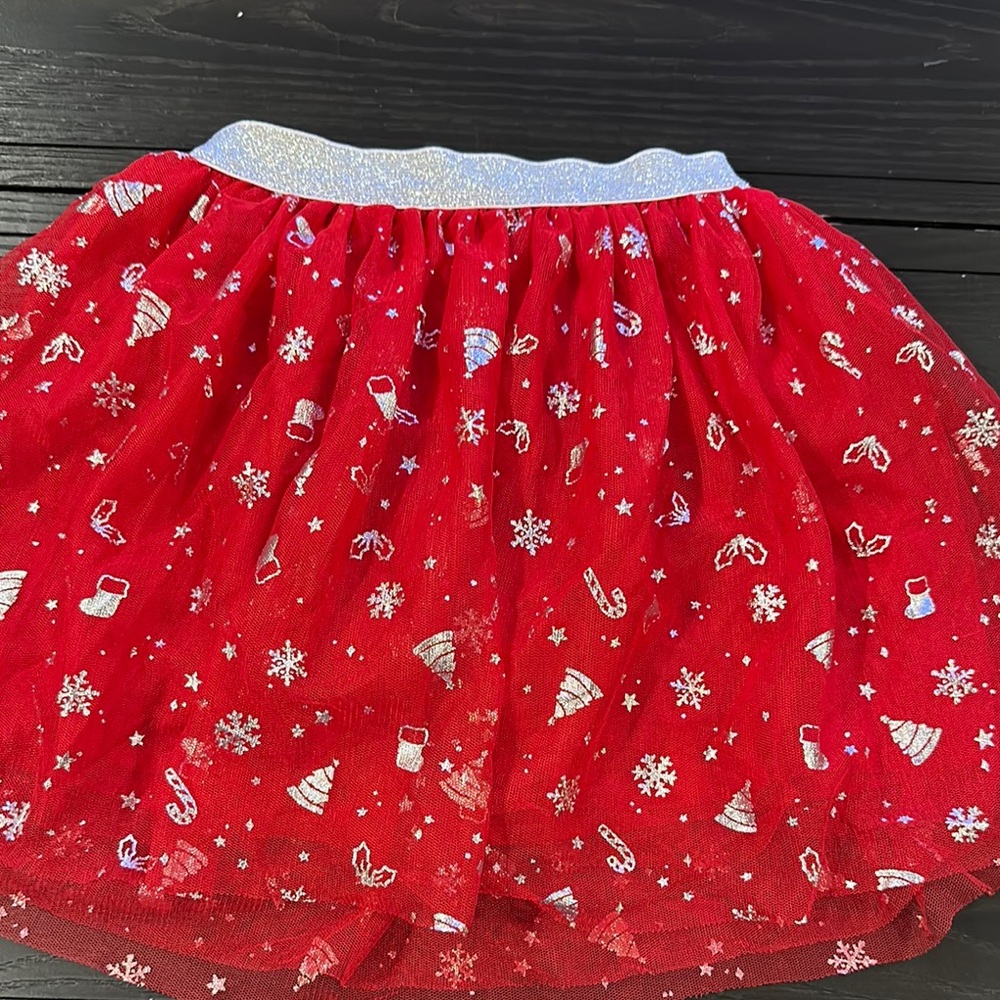Festive Red Tulle Skirt with Silver Accents